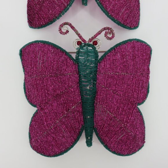 Y2K Set of 2 Beaded Butterfly Wall Sconce Candle Holder Pink Teal 2000s Vintage - Picture 5 of 11